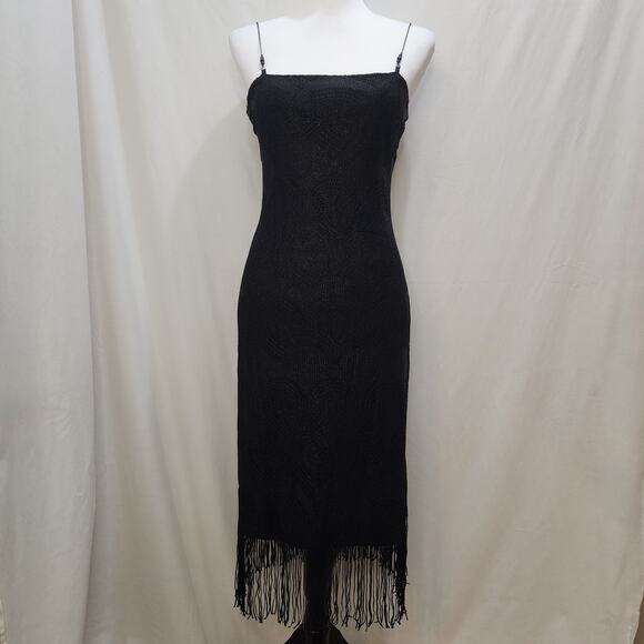 a'gaci Dresses & Skirts - a'gaci Black Midi Fringe Slip Dress